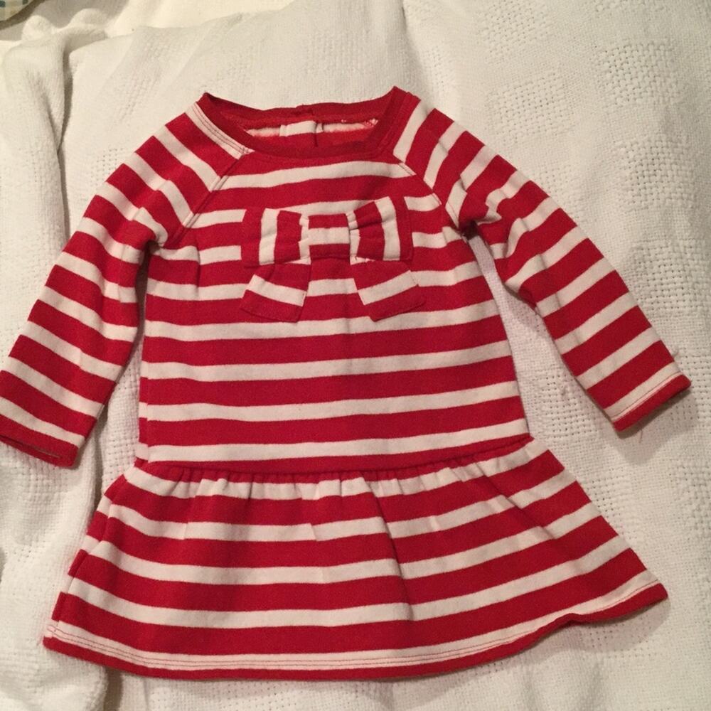 Christmas 12-18 Red white dress bow front wornonce